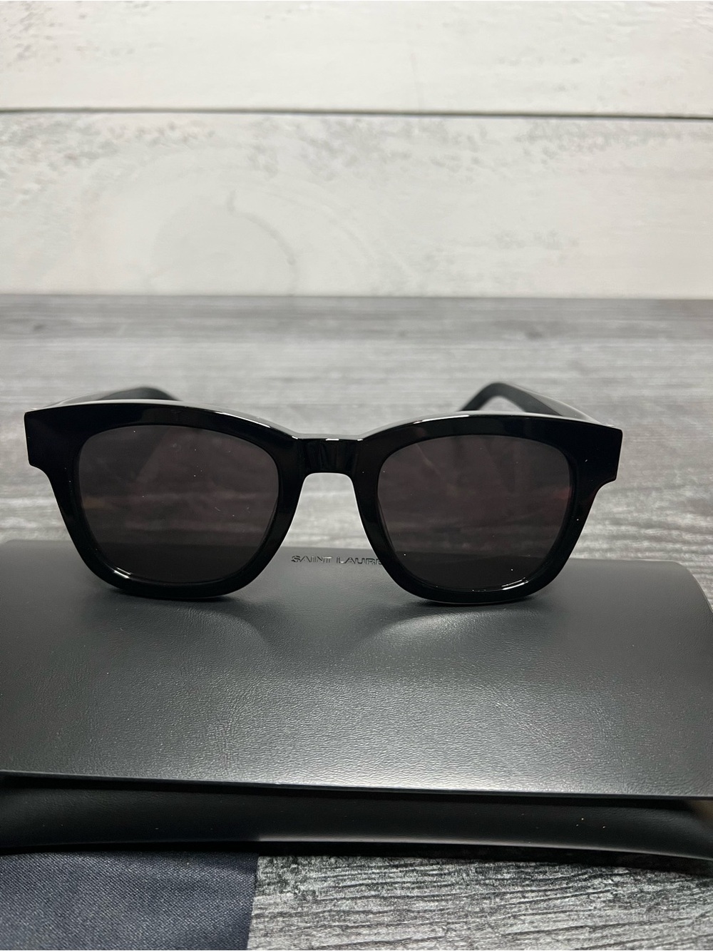 Saint Laurent Black Gloss Sunglasses with Silver Accents - Picture 2 of 11